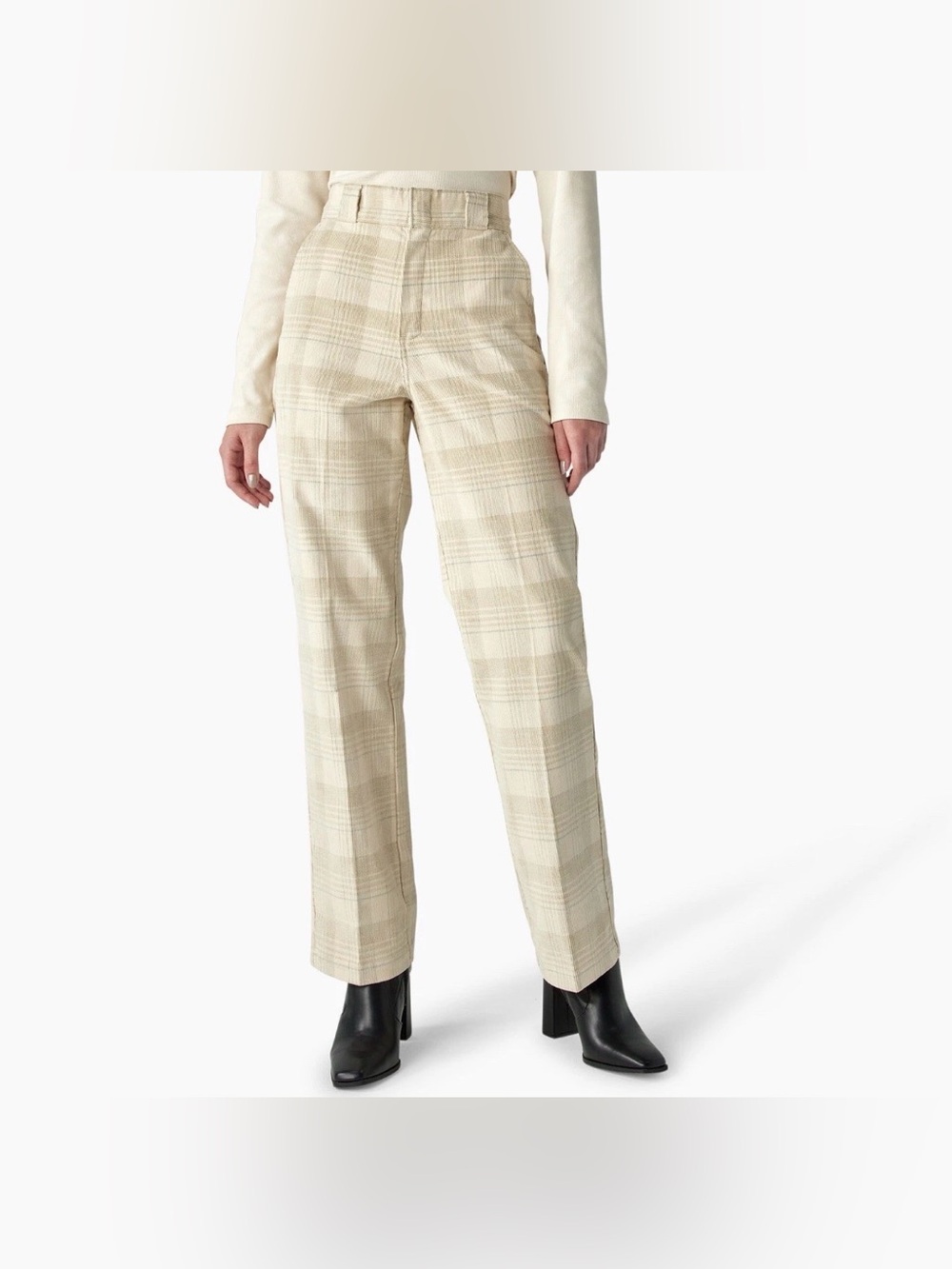DICKIES Plaid High-Waist corduroy Straight Leg Pants size 24R NEW - Picture 1 of 7